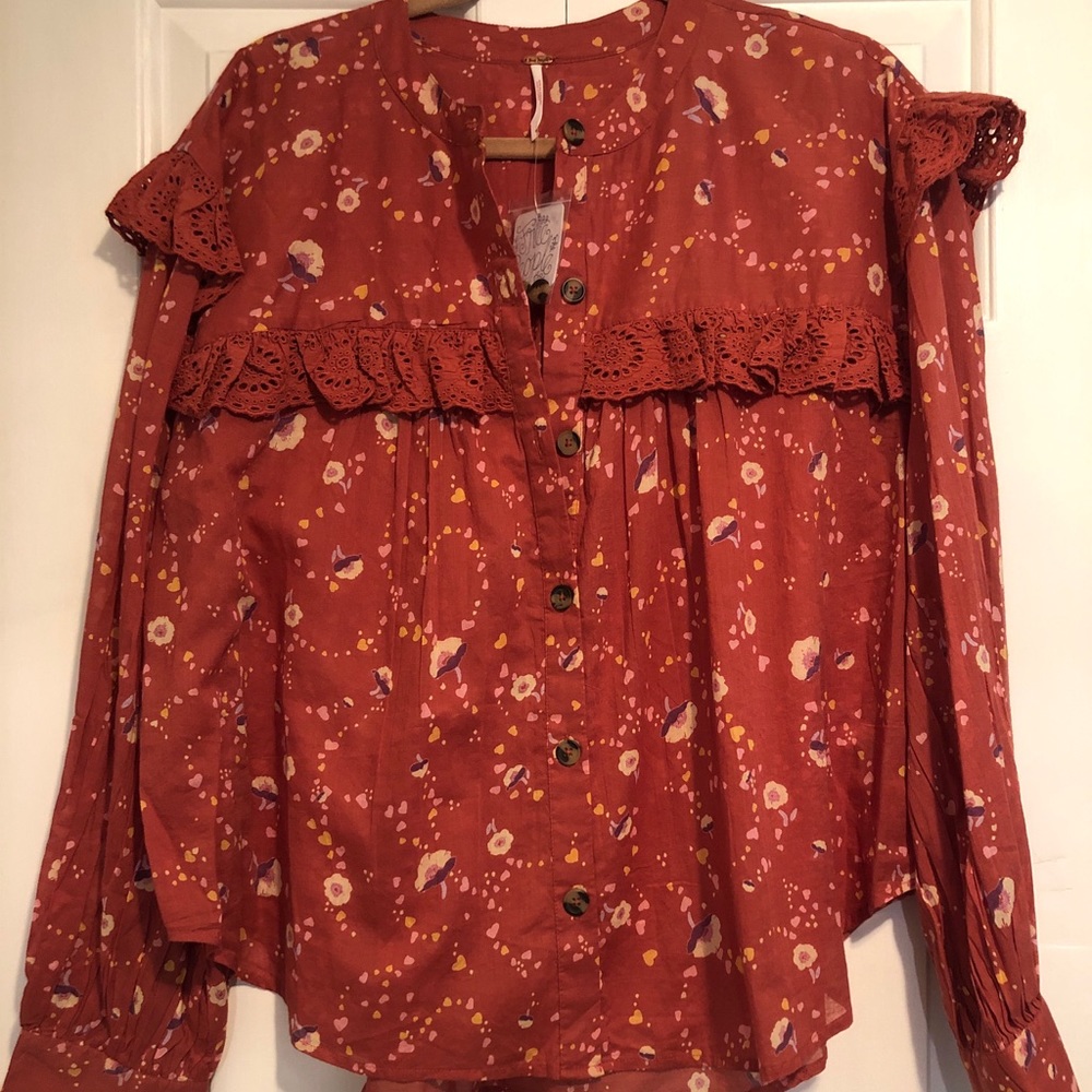 NWT Free People Floral Button Down